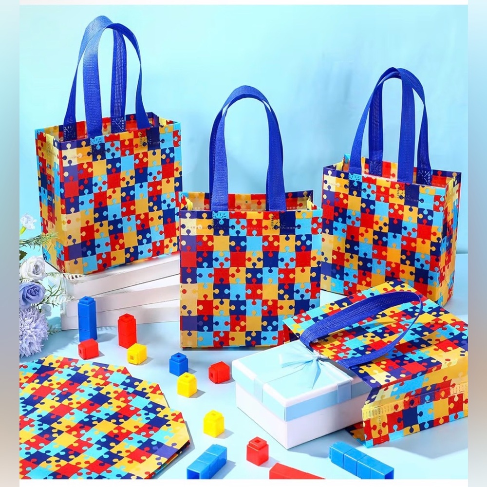 (6) Autism Colorful Puzzle Pattern Tote Bag - Picture 3 of 5